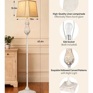 Elegant White Floor Lamp with Carved Patterns